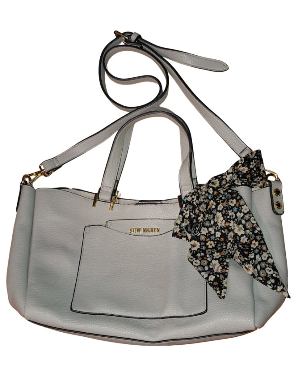 Steve Madden BParker Satchel w/ Floral Scarf Faux Pebbled Leather Gray - Picture 2 of 15